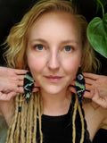 Load image into Gallery viewer, Green Aurora Borealis Micro-Beaded Earrings