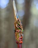 Load image into Gallery viewer, Plant Spirit Inspired Kuripe with Moldavite, Rainbow Moonstone, Deer Antler, and Kene Shipibo Print