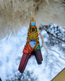Load image into Gallery viewer, Plant Spirit Inspired Kuripe with Moldavite, Rainbow Moonstone, Deer Antler, and Kene Shipibo Print