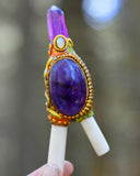 Load image into Gallery viewer, Amethyst Initiation of The Flying Serpent Kuripe with Amethyst and Ethiopian Opal