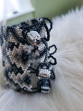 Load image into Gallery viewer, Black and White Beaded Cuff Bracelet