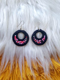Load image into Gallery viewer, Black and Pink Beaded Cloth Earrings