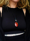 Load image into Gallery viewer, Carnelian and Snowflake Obsidian Wire Wrapped Necklace