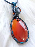 Load image into Gallery viewer, Carnelian and Snowflake Obsidian Wire Wrapped Necklace