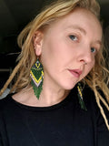 Load image into Gallery viewer, Green and Yellow Seed Bead Earrings