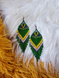 Load image into Gallery viewer, Green and Yellow Seed Bead Earrings