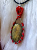 Load image into Gallery viewer, Labradorite and Carnelian Wire Wrapped Necklace