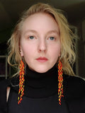 Load image into Gallery viewer, Orange Yellow and Black Tribal Seed Bead Earrings