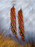 Load image into Gallery viewer, Orange Yellow and Black Tribal Seed Bead Earrings