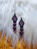 Load image into Gallery viewer, Purple and Black Diamond Dangle Beaded Earrings