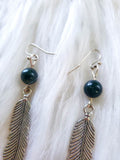 Load image into Gallery viewer, Moss Agate Feather Charm Earrings