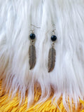 Load image into Gallery viewer, Moss Agate Feather Charm Earrings