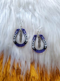 Load image into Gallery viewer, Purple and White Beaded Feather Drop Earrings