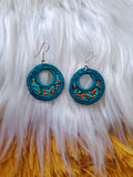 Load image into Gallery viewer, Teal and Orange Beaded Cloth Earrings