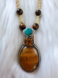 Load image into Gallery viewer, Tigers Eye Ayahuasca Vine Necklace with Turquoise