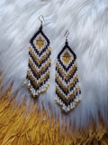 Load image into Gallery viewer, White Gold and Metallic Purple Seed Bead Earrings